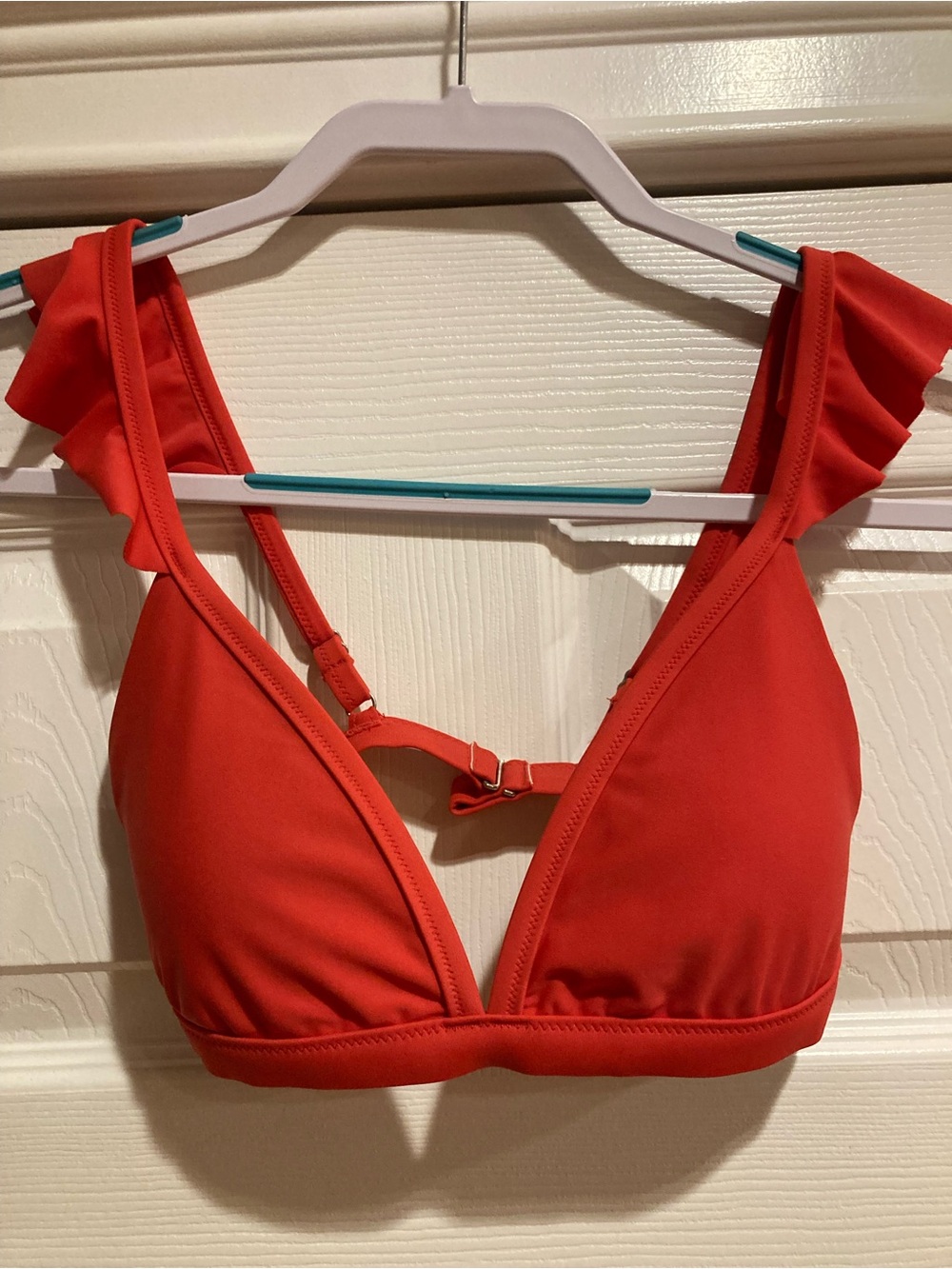 J. Crew Coral Red Ruffle Strap Bikini Top - size XS